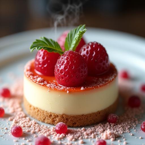 Gambar 'close-up' hidangan pencuci mulut yang dihias cantik.